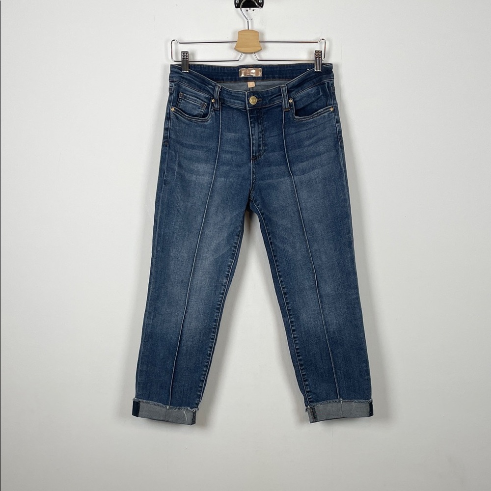 Kut From The Kloth Amy Fray Cuff Crop Straight Leg Blue Denim Women's 10 Jeans